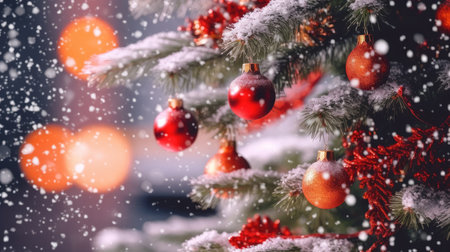 Sparkling Christmas Ornaments Decoration Defocused Background background Winter xmas holiday theme bannerの素材