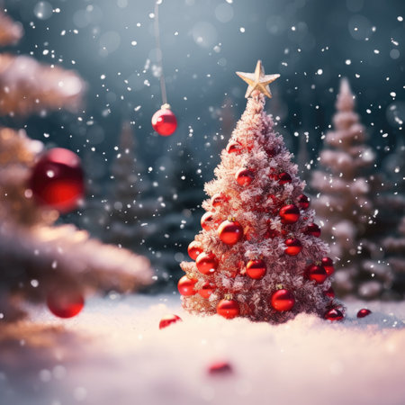 Sparkling Christmas Ornaments Decoration Defocused Background background Winter xmas holiday theme bannerの素材