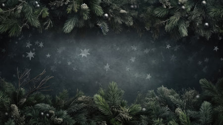 Christmas holiday background christmas tree branch text copy space frame text Retro style Old fashionedの素材