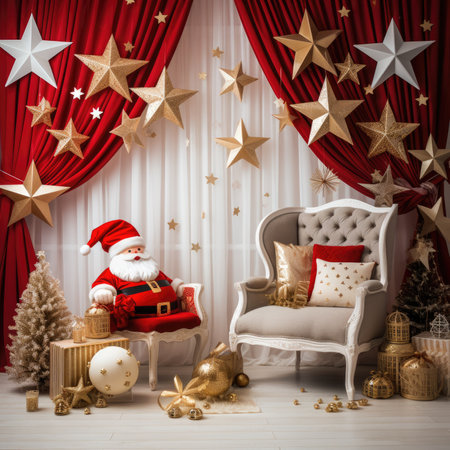 Beautiful photo zone with professional equipment and decorated Christmas tree fabulous feelingの素材