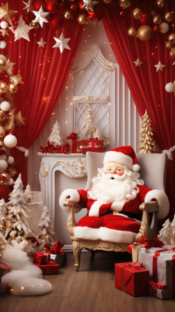 Beautiful photo zone with professional equipment and decorated Christmas tree fabulous feelingの素材
