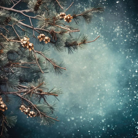 Christmas holiday background christmas tree branch text copy space frame text Retro style Old fashionedの素材