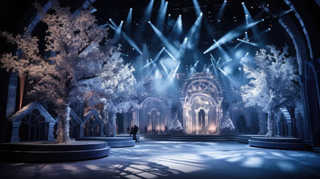 Christmas installation photo zone magical stage lights decoration Festive illumination fabulous enchantingの素材