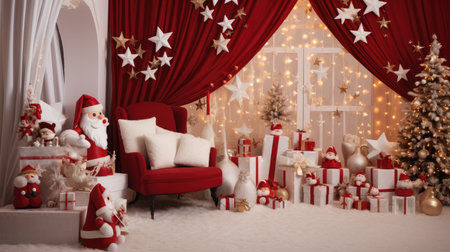 Beautiful photo zone with professional equipment and decorated Christmas tree fabulous feelingの素材