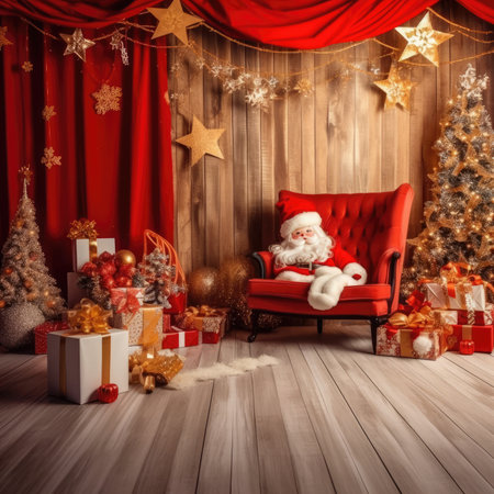 Beautiful photo zone with professional equipment and decorated Christmas tree fabulous feelingの素材