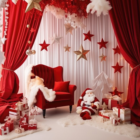 Beautiful photo zone with professional equipment and decorated Christmas tree fabulous feelingの素材