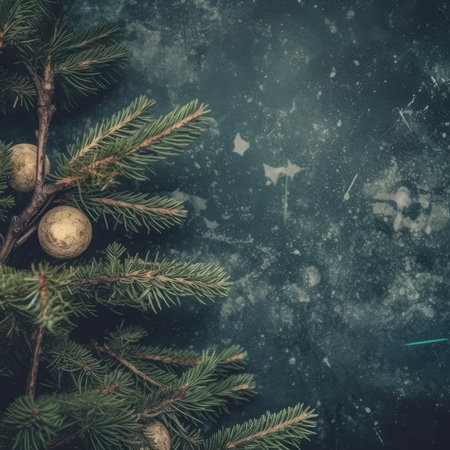 Christmas holiday background christmas tree branch text copy space frame text Retro style Old fashionedの素材