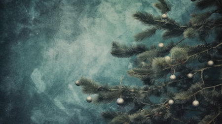 Christmas holiday background christmas tree branch text copy space frame text Retro style Old fashionedの素材