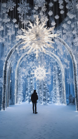 Christmas installation photo zone magical stage lights decoration Festive illumination fabulous enchantingの素材