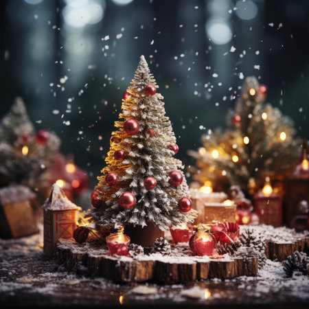 Sparkling Christmas Ornaments Decoration Defocused Background background Winter xmas holiday theme bannerの素材