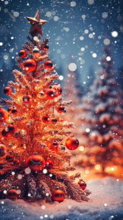 Sparkling Christmas Ornaments Decoration Defocused Background background Winter xmas holiday theme bannerの素材