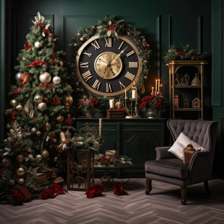 Beautiful photo zone with professional equipment and decorated Christmas tree fabulous feelingの素材