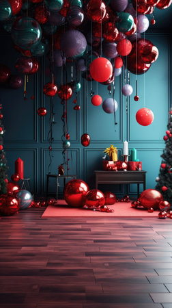 Beautiful photo zone with professional equipment and decorated Christmas tree fabulous feelingの素材