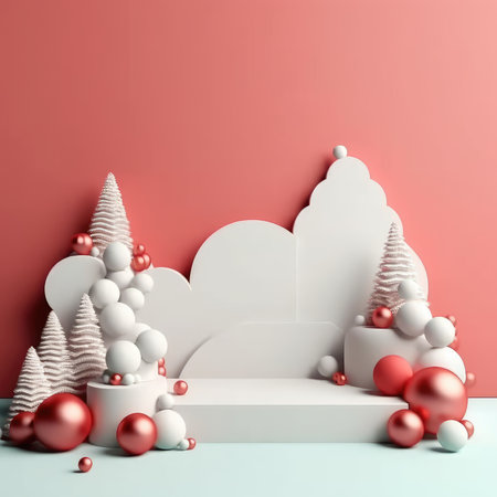 3D Christmas Tree and Ornaments background products minimal podium pastel color Christmas decorationの素材