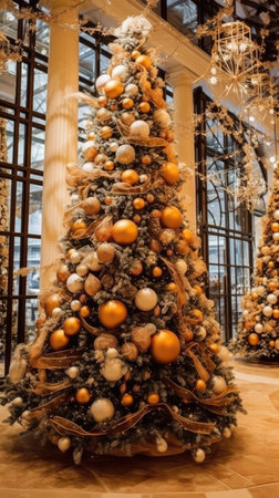 Beautiful photo zone with professional equipment and decorated Christmas tree fabulous feelingの素材