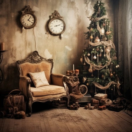 Beautiful photo zone with professional equipment and decorated Christmas tree fabulous feelingの素材