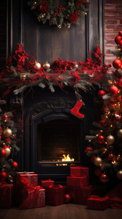 Beautiful photo zone with professional equipment and decorated Christmas tree fabulous feelingの素材
