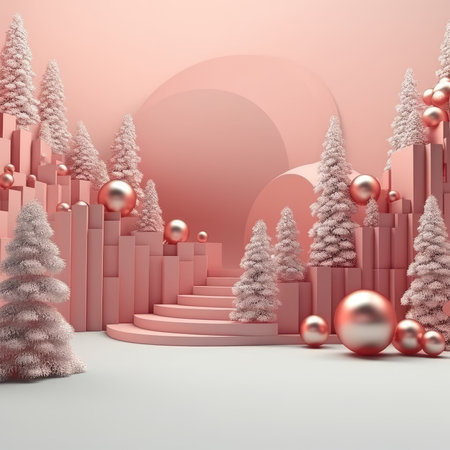 3D Christmas Tree and Ornaments background products minimal podium pastel color Christmas decorationの素材