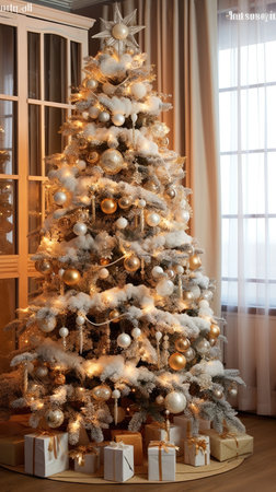 Beautiful photo zone with professional equipment and decorated Christmas tree fabulous feelingの素材