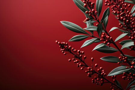 spruce branches pine cones concept Christmas tree decoration Promotion poster sale discount clipart red backgroundの素材