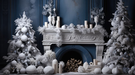 Beautiful photo zone with professional equipment and decorated Christmas tree fabulous feelingの素材