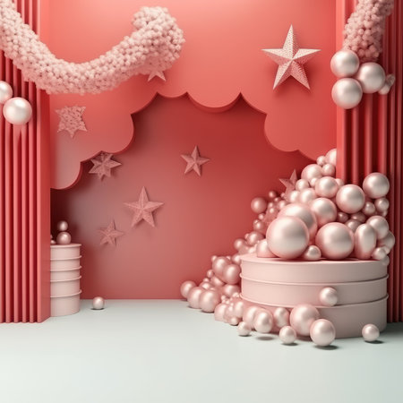 3D Christmas Tree and Ornaments background products minimal podium pastel color Christmas decorationの素材