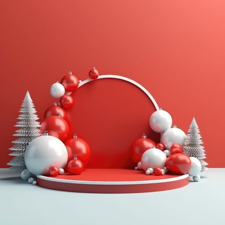 3D Christmas Tree and Ornaments background products minimal podium pastel color Christmas decorationの素材