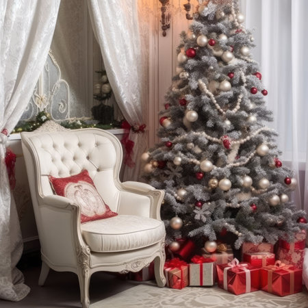 Beautiful photo zone with professional equipment and decorated Christmas tree fabulous feelingの素材