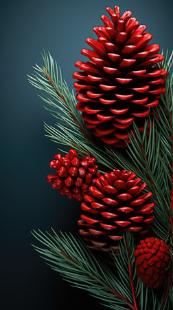 spruce branches pine cones concept Christmas tree decoration Promotion poster sale discount clipart red backgroundの素材