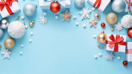 Christmas background baubles gifts decoration Template holiday commercial promotion post banner decorationsの素材