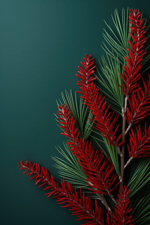 spruce branches pine cones concept Christmas tree decoration Promotion poster sale discount clipart red backgroundの素材