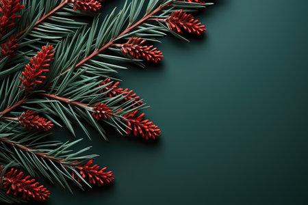 spruce branches pine cones concept Christmas tree decoration Promotion poster sale discount clipart red backgroundの素材