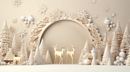 3D Christmas Tree and Ornaments background products minimal podium pastel color Christmas decorationの素材