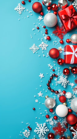 Christmas background baubles gifts decoration Template holiday commercial promotion post banner decorationsの素材