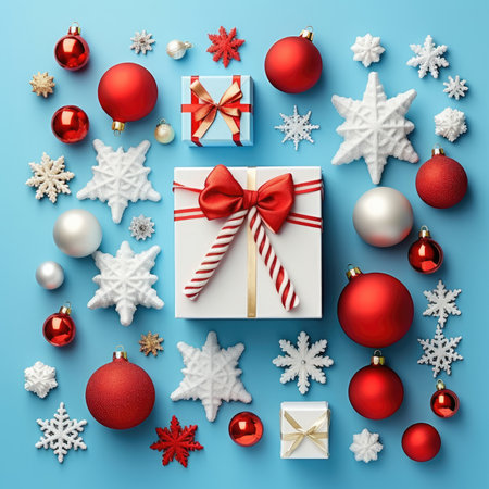 Christmas background baubles gifts decoration Template holiday commercial promotion post banner decorationsの素材