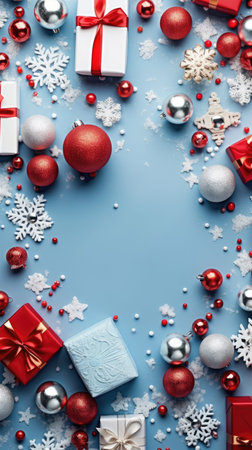 Christmas background baubles gifts decoration Template holiday commercial promotion post banner decorationsの素材