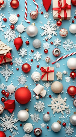 Christmas background baubles gifts decoration Template holiday commercial promotion post banner decorationsの素材