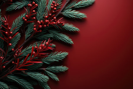spruce branches pine cones concept Christmas tree decoration Promotion poster sale discount clipart red backgroundの素材