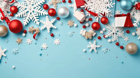 Christmas background baubles gifts decoration Template holiday commercial promotion post banner decorationsの素材
