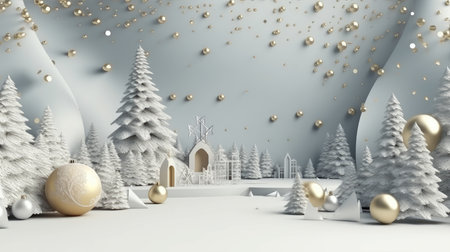 3D Christmas Tree and Ornaments background products minimal podium pastel color Christmas decorationの素材