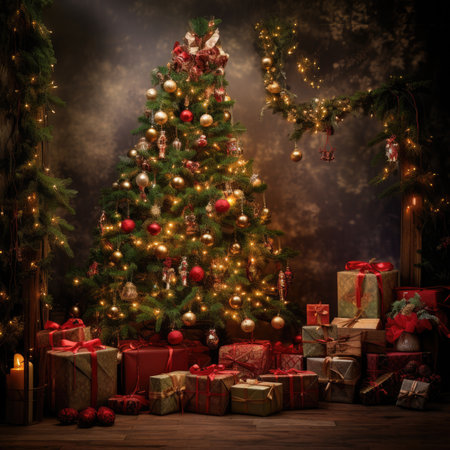 Beautiful photo zone with professional equipment and decorated Christmas tree fabulous feelingの素材