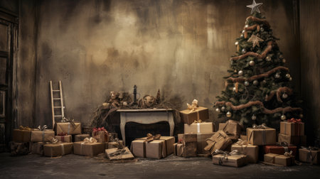 Beautiful photo zone with professional equipment and decorated Christmas tree fabulous feelingの素材