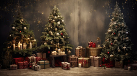 Beautiful photo zone with professional equipment and decorated Christmas tree fabulous feelingの素材