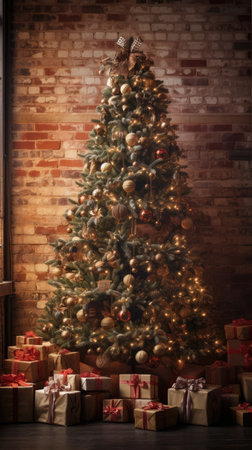 Beautiful photo zone with professional equipment and decorated Christmas tree fabulous feelingの素材
