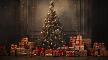 Beautiful photo zone with professional equipment and decorated Christmas tree fabulous feelingの素材