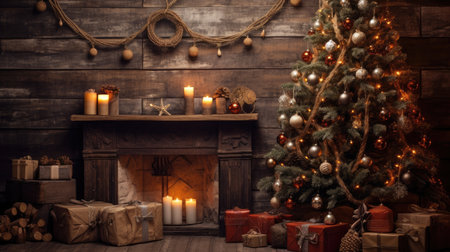 Beautiful photo zone with professional equipment and decorated Christmas tree fabulous feelingの素材