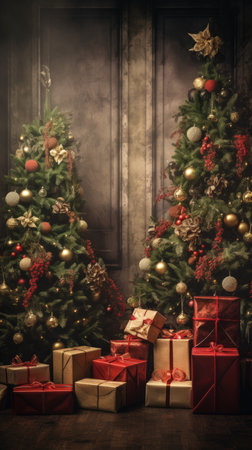 Beautiful photo zone with professional equipment and decorated Christmas tree fabulous feelingの素材