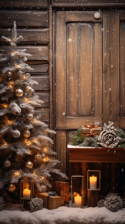 Beautiful photo zone with professional equipment and decorated Christmas tree fabulous feelingの素材