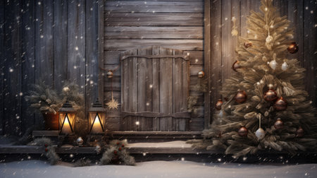 Beautiful photo zone with professional equipment and decorated Christmas tree fabulous feelingの素材