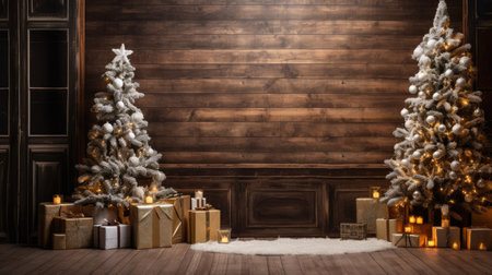 Beautiful photo zone with professional equipment and decorated Christmas tree fabulous feelingの素材